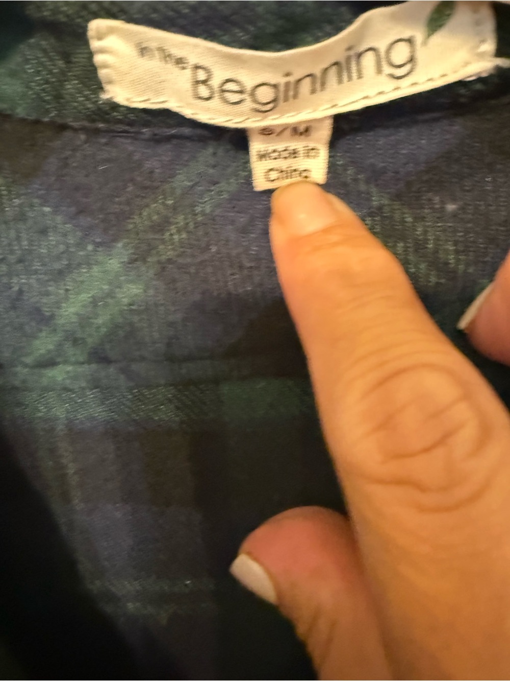 In the Beginning S/M green & Navy oversized Plaid Button-Up Shirt - Picture 2 of 7